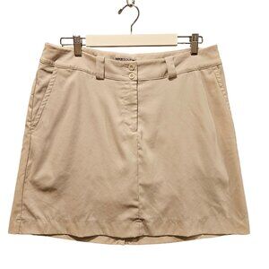 Nike golf Dri-Fit Skort womens 12 Tan stretch zip button close slash close logo